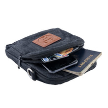 Load image into Gallery viewer, Black Denim Forager Side Bag (detail) by Treefort Lifestyles